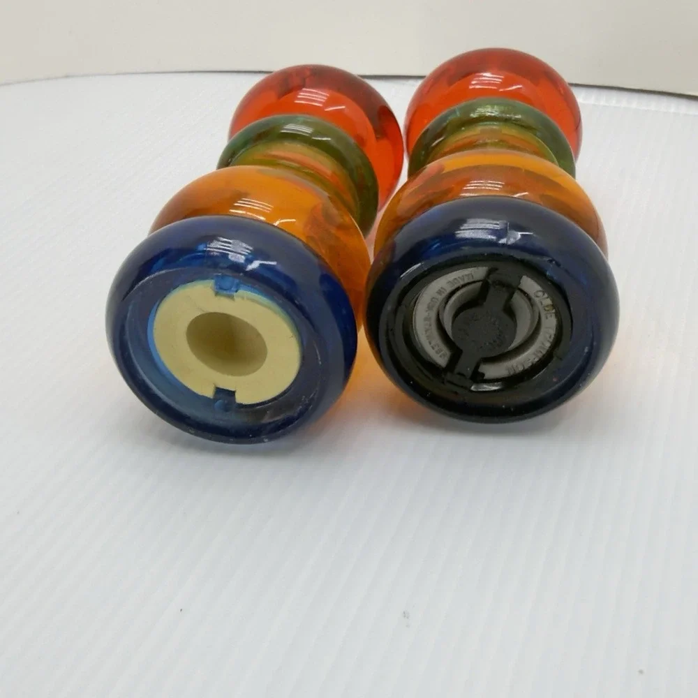Vintage 1980s Olde Thompson Sunset Fiesta Lucite Salt & Pepper Mill Set MCM, USA